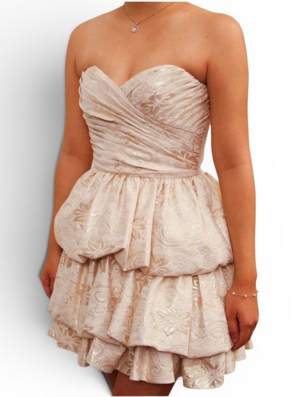 BETSEY JOHNSON Y2K Gold Champagne Jacquard Ruffle Mini Dress - Size 8